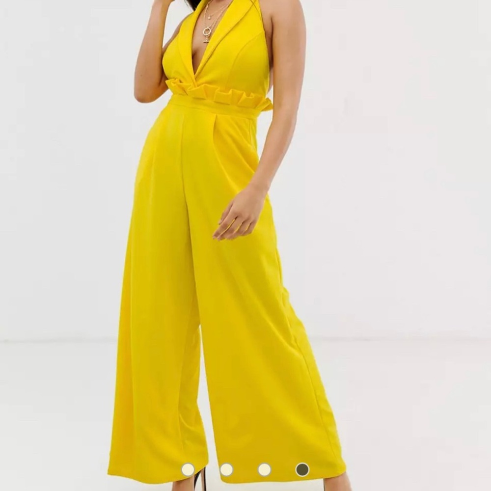 ASOS- Bright Yellow Halter Paper Bag Jumpsuit